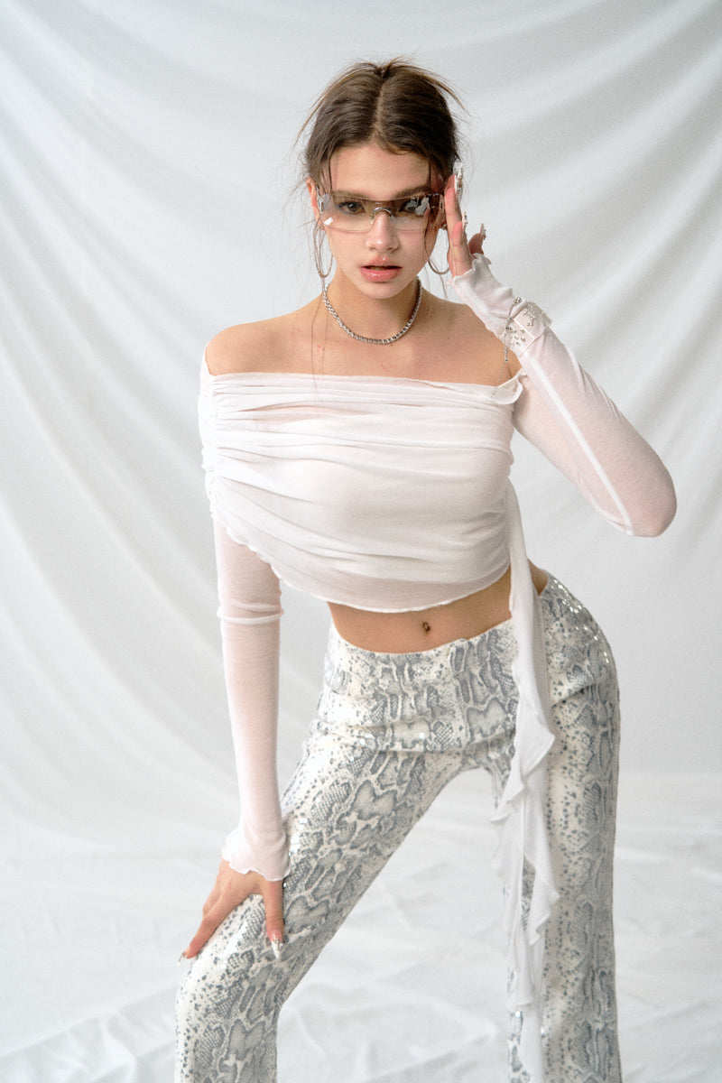 J TheChosen  Snake Print Sequin Fitted Flared Pants