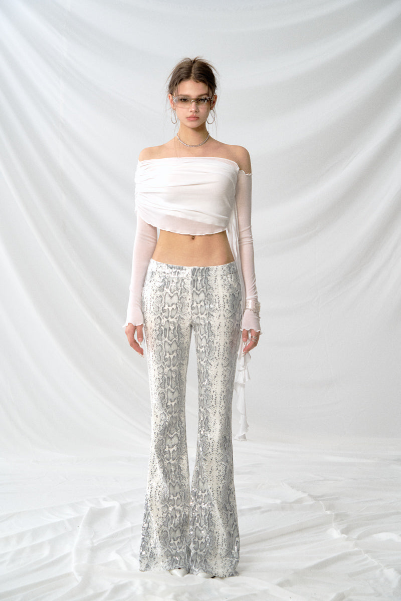 J TheChosen  Snake Print Sequin Fitted Flared Pants