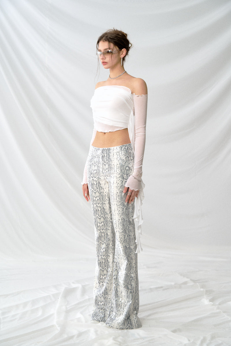 J TheChosen  Snake Print Sequin Fitted Flared Pants